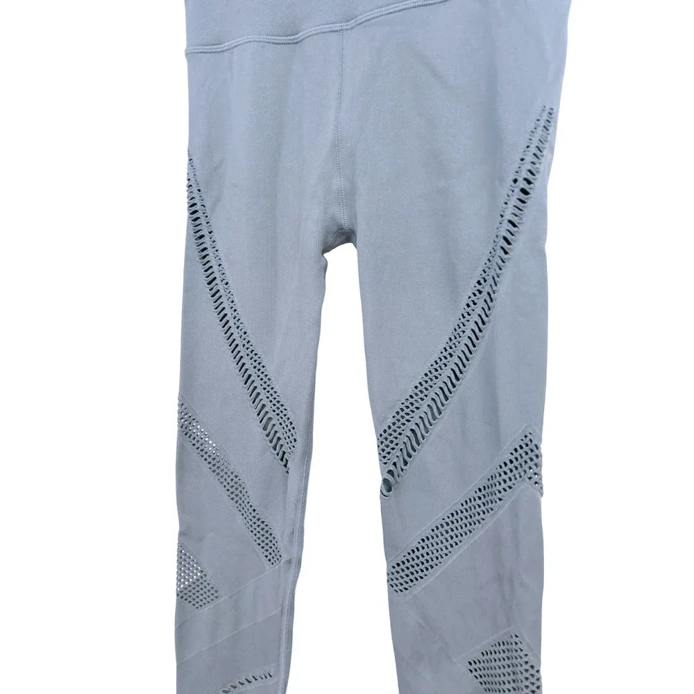 Alo Yoga Blue Grey Seamless High Waist Interlace Mesh‎ Ribbed Leggings Medium